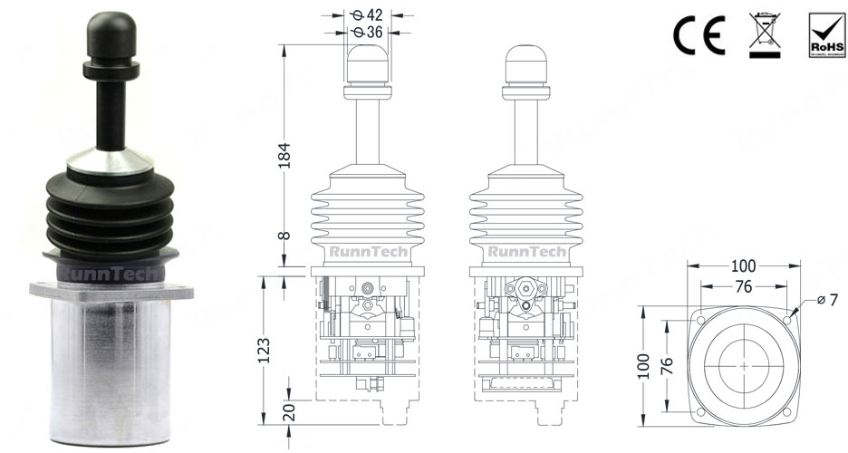 RunnTech Single-axis Proportional Output Joystick Controller for Electronic Servo Valve System