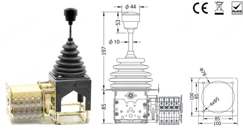 RunnTech Single-axis Self-centering Joystick Controller for Mining Hoist and Winches