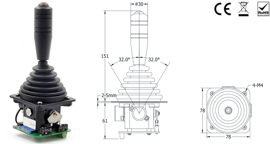 RunnTech Single-axis (Forward/Reverse) Joystick Speed Command by Potentiometer for Winch