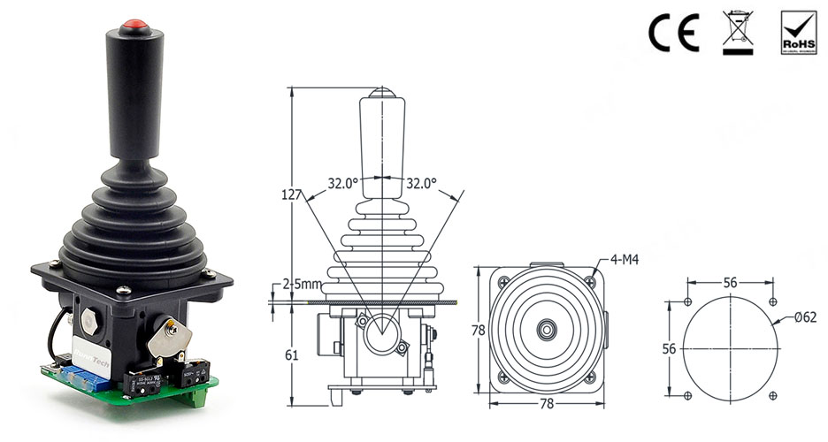 RunnTech Single-axis 4...20mA Joystick to Accelerate and Decelerate Motor for Marine Anchor